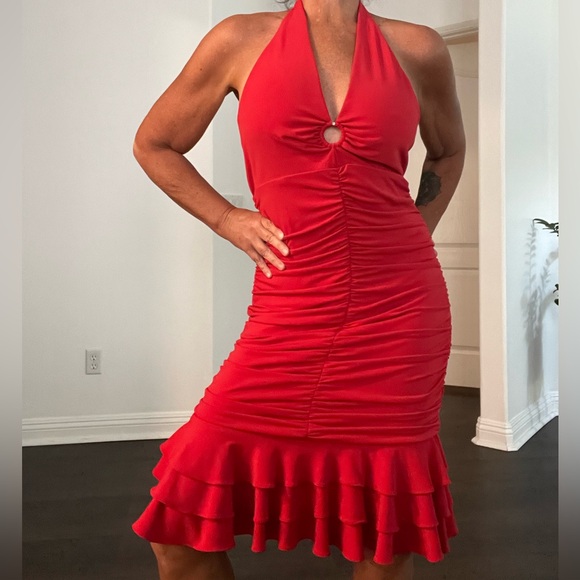 NWT Vintage Y2K LAUNDRY by SHELLI SEGAL women’s red halter dress. One Size - Picture 1 of 5